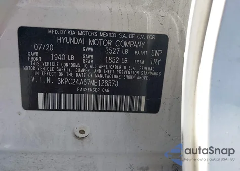 2021 Hyundai Accent Se from USA, damaged, VIN 3KPC24A67ME128573